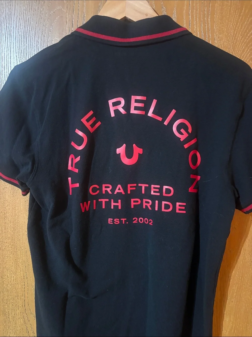 True Religion Black Polo with Red Trim and Logo
